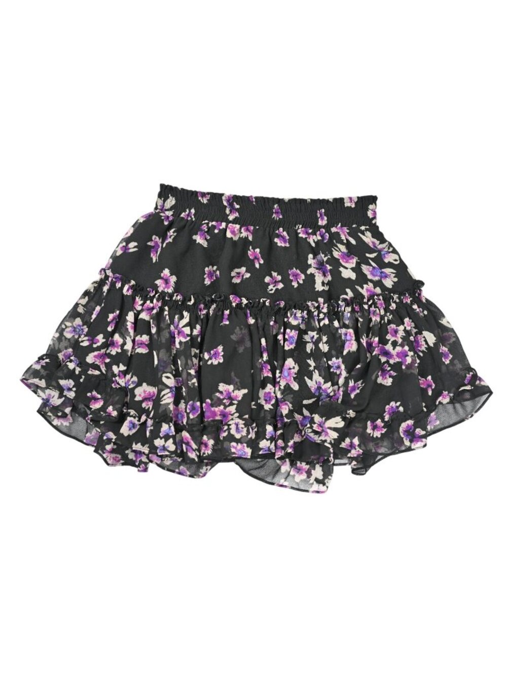 MISA Ruffle Skirt in Black Purple Floral